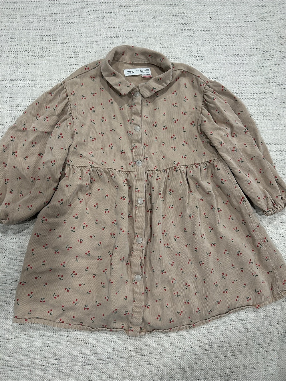 Zara Beige Dress with Red Cherry Print